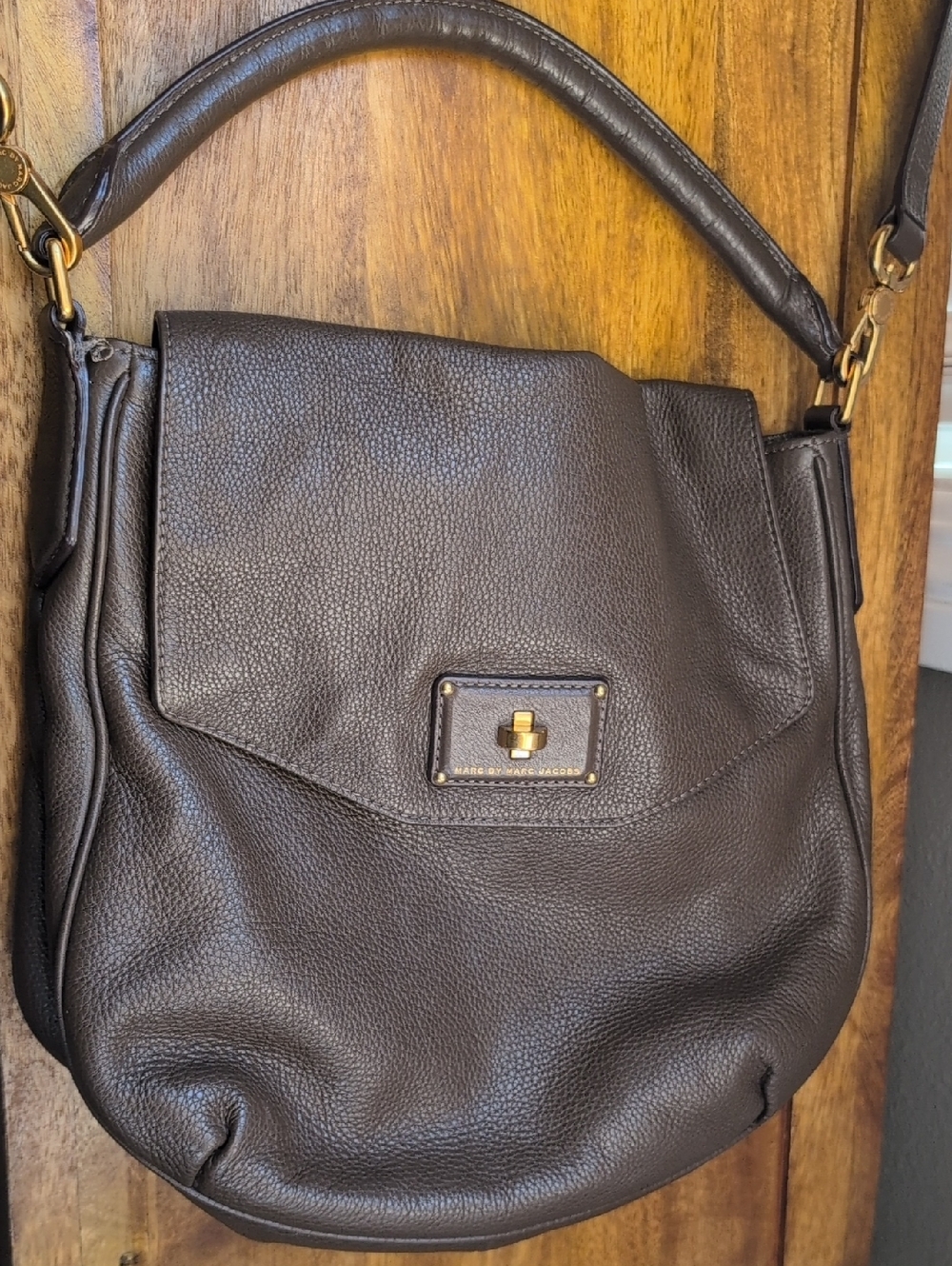 Marc by Marc Jacobs Dark Brown Pebbled Leather Shoulder Bag with Gold Hardware